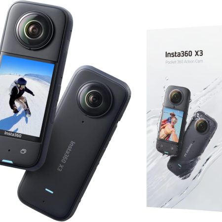 Insta360 X3 Waterproof 360 Action Camera, 1/2" 48MP Sensor, 5.7K 360 Active HDR Video 72MP 360 Photo, 4K Single-Lens, 60fps Me Mode, Stabilization, 2.29" Touchscreen, AI Editing, Live Stream (Renewed)