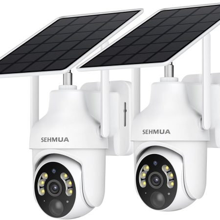 SEHMUA 2K Solar Security Cameras Wireless Outdoor, 2 Pack 360° View Pan/Tilt WiFi Security Camera Outside with Color Night Vision,Easy to Install, PIR Alarm, 2-Way Audio